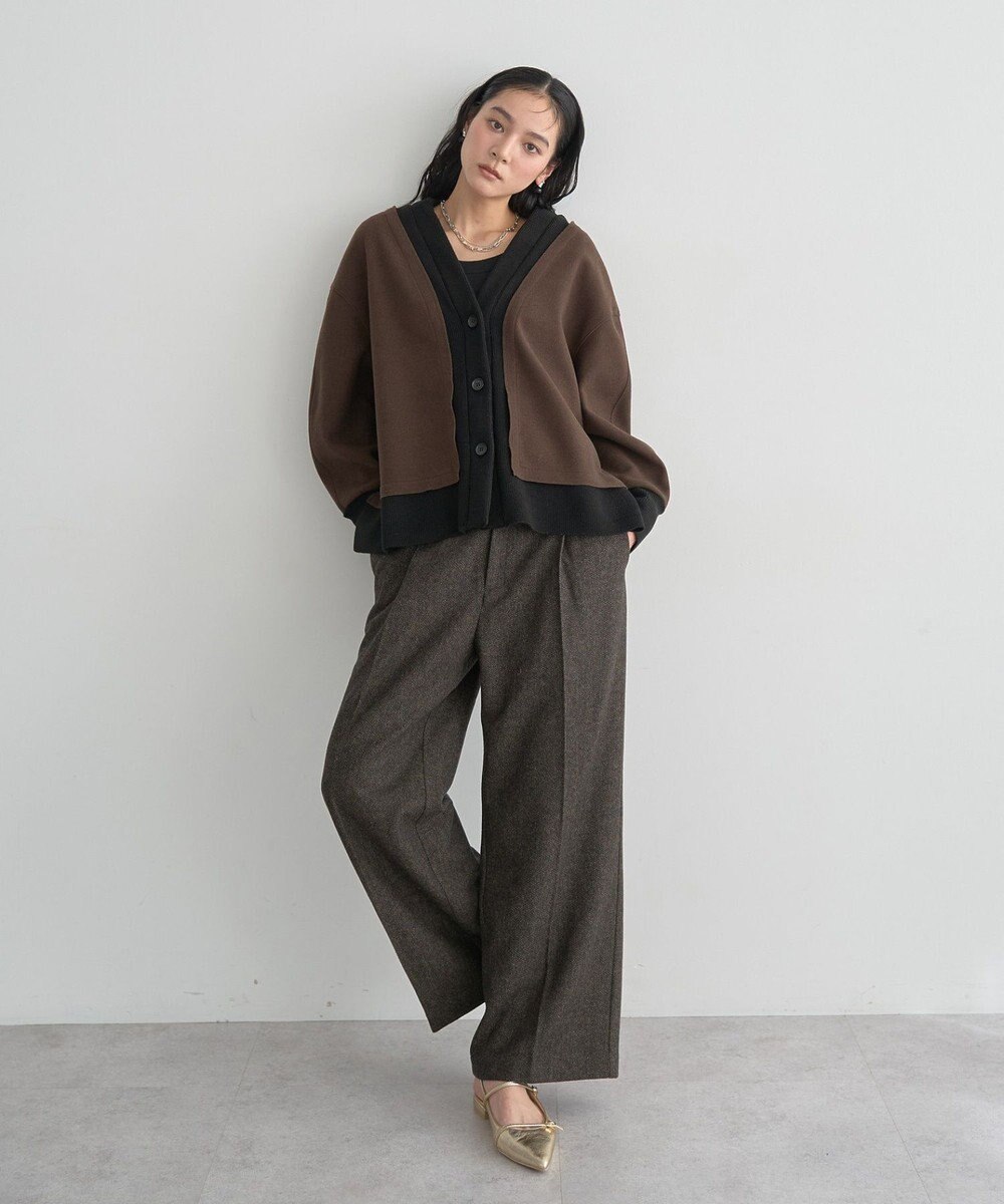 YECCA VECCA ニット切替メルトンVネックカーディガン 