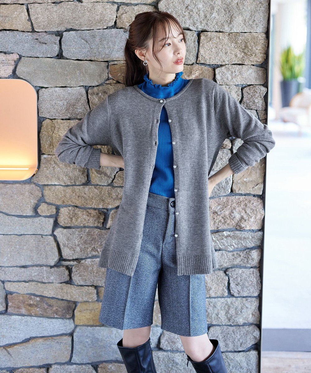 Tiaclasse 【洗える】ラウンドネックミドル丈ニットカーディガン 