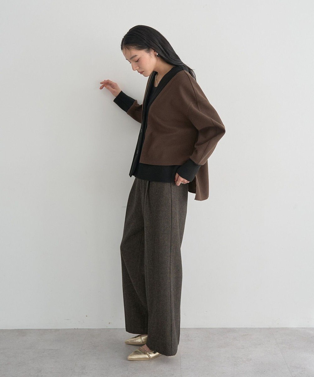 YECCA VECCA ニット切替メルトンVネックカーディガン 