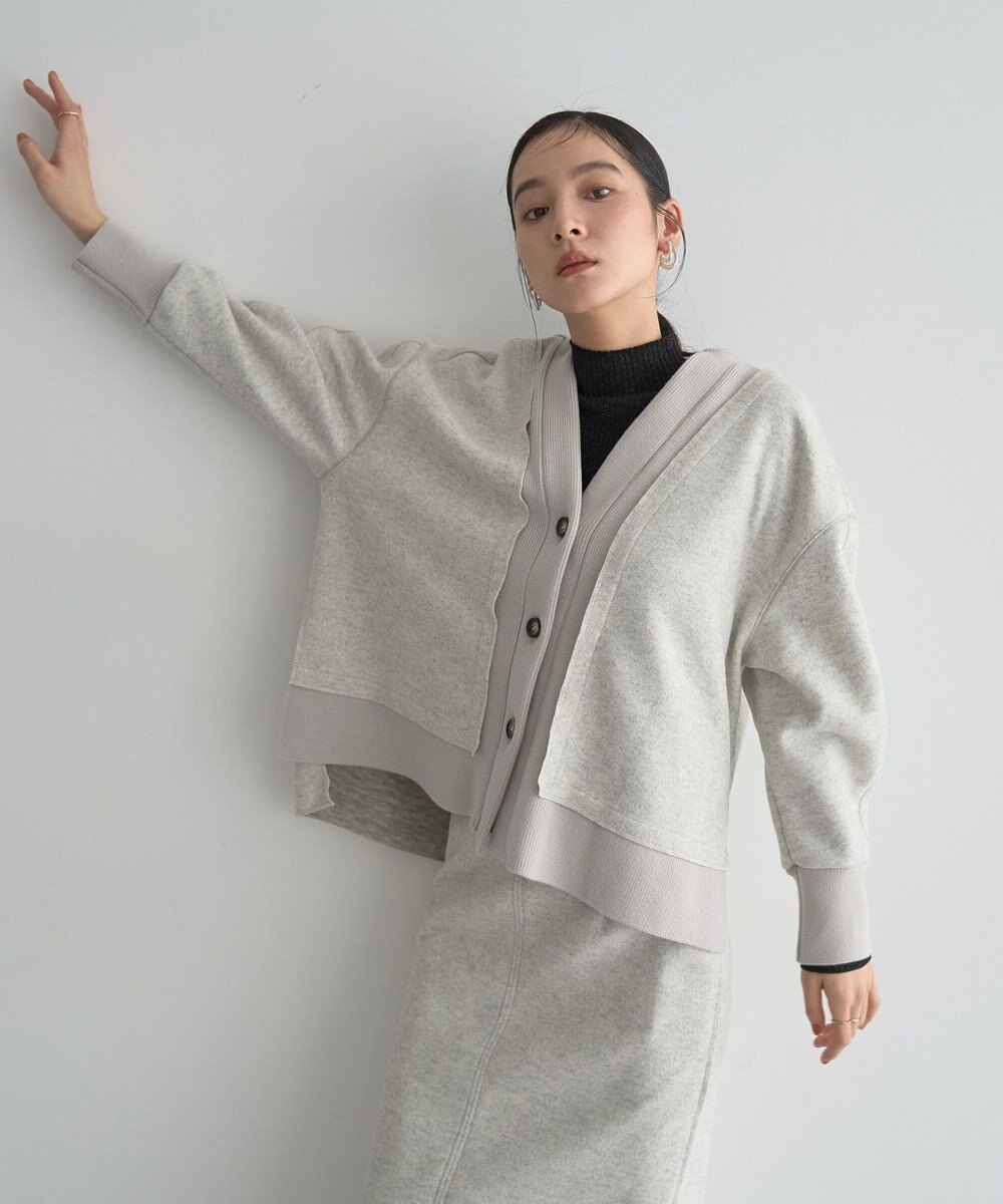 YECCA VECCA ニット切替メルトンVネックカーディガン 