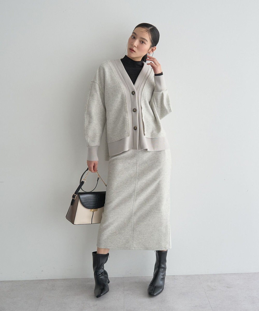 YECCA VECCA ニット切替メルトンVネックカーディガン 