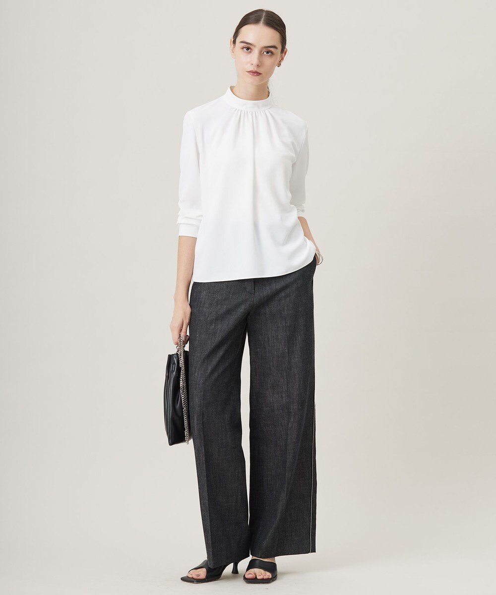 ICB 【洗える】 コットンリアクティブデニム ワイドストレートパンツ 