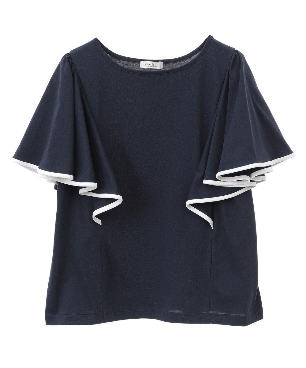 earth music&ecology 【接触冷感/洗濯機可】パイピングフレアスリーブカットソー 