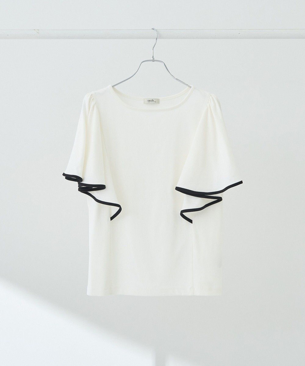 earth music&ecology 【接触冷感/洗濯機可】パイピングフレアスリーブカットソー 
