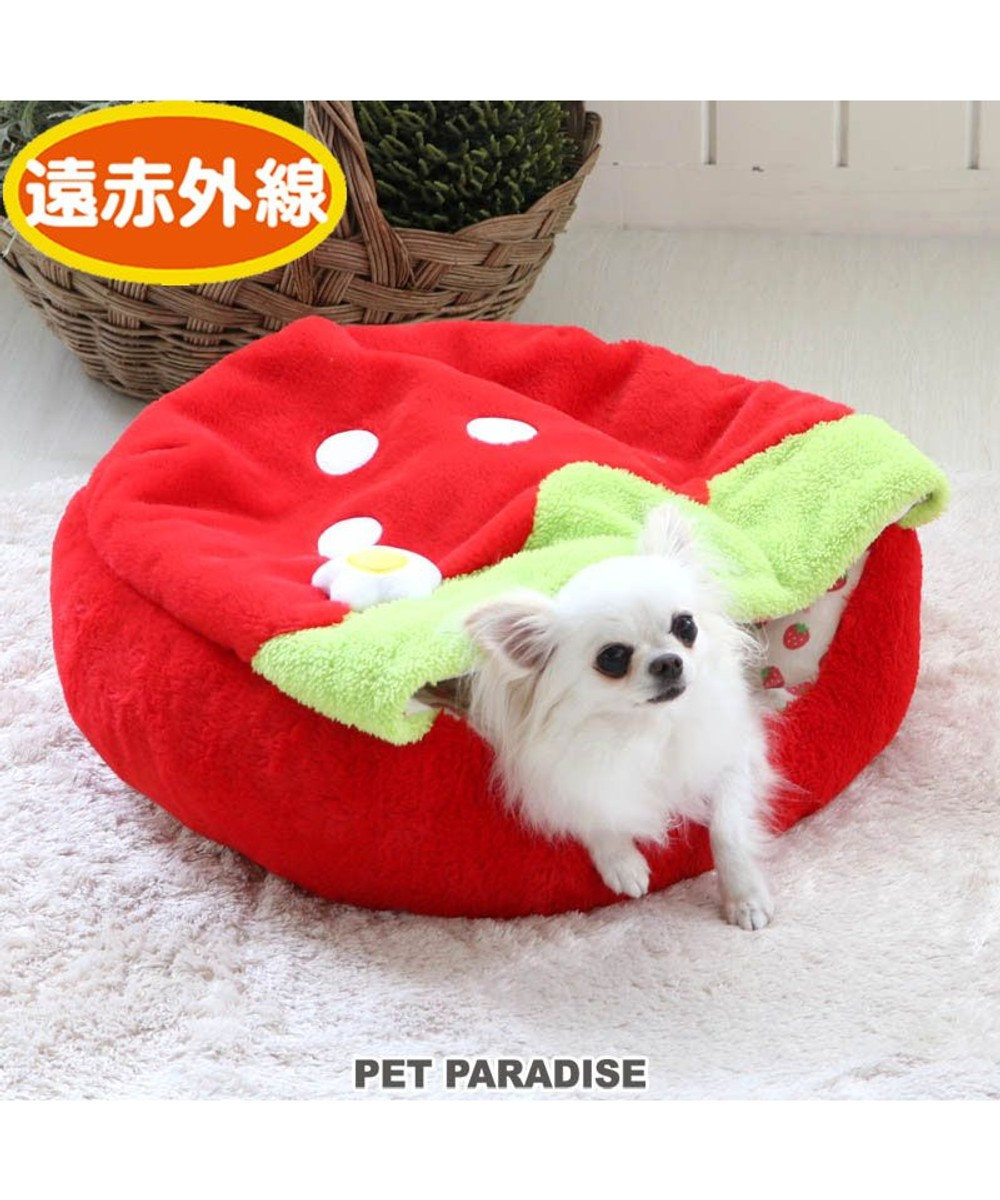PET PARADISE 【ネット店限定】犬 ベッド おしゃれ 寝袋 カドラー (50cm) いちご 丸型 赤 犬 猫 ベッド 小型犬 かわいい ふわふわ ネット限定 赤