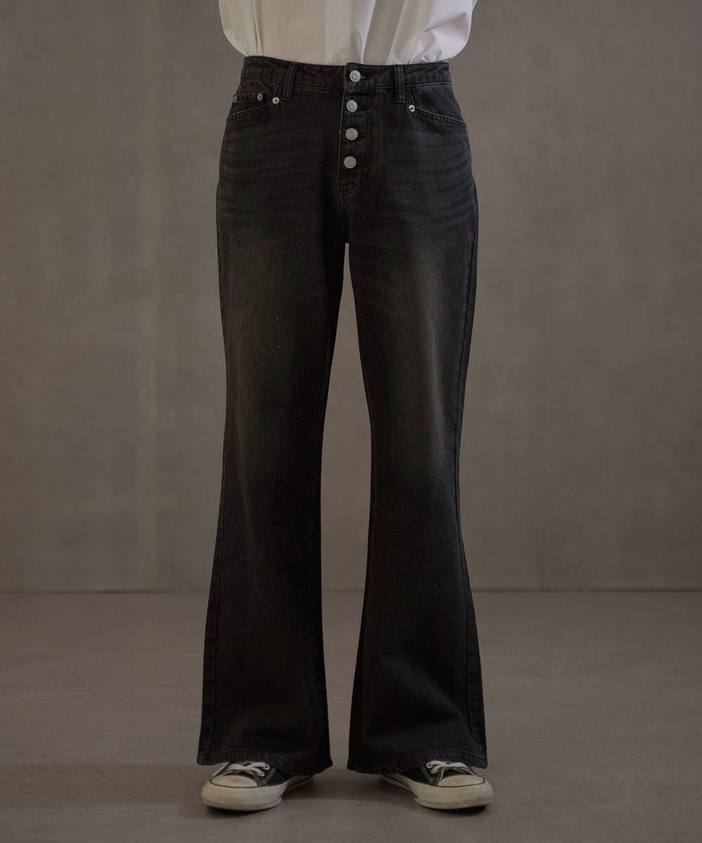 WEGO ボタンフライローライズフレアデニム 