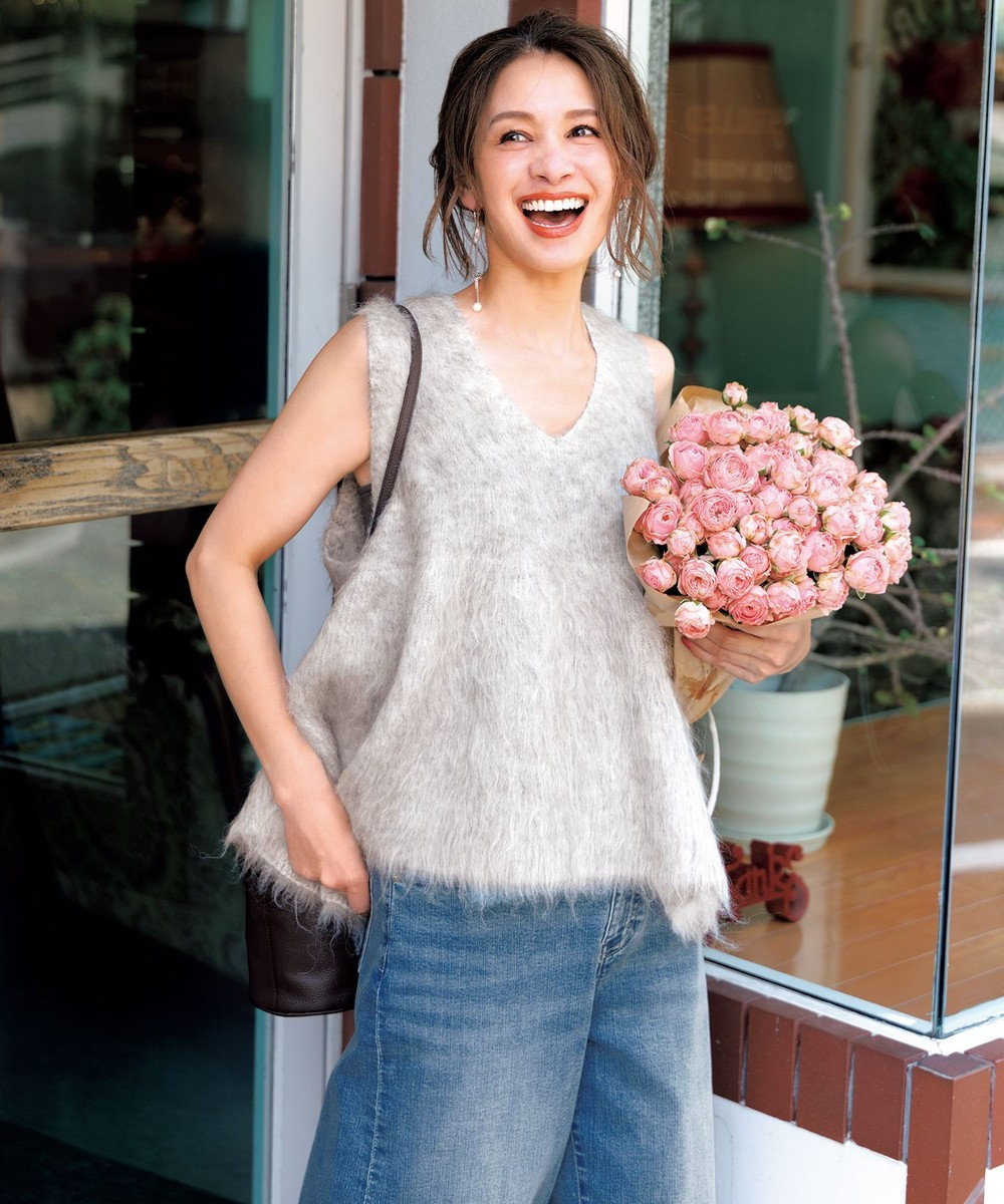 UNFILO 【野呂佳代さん着用】アルパカシャギー ペプラムジレ 