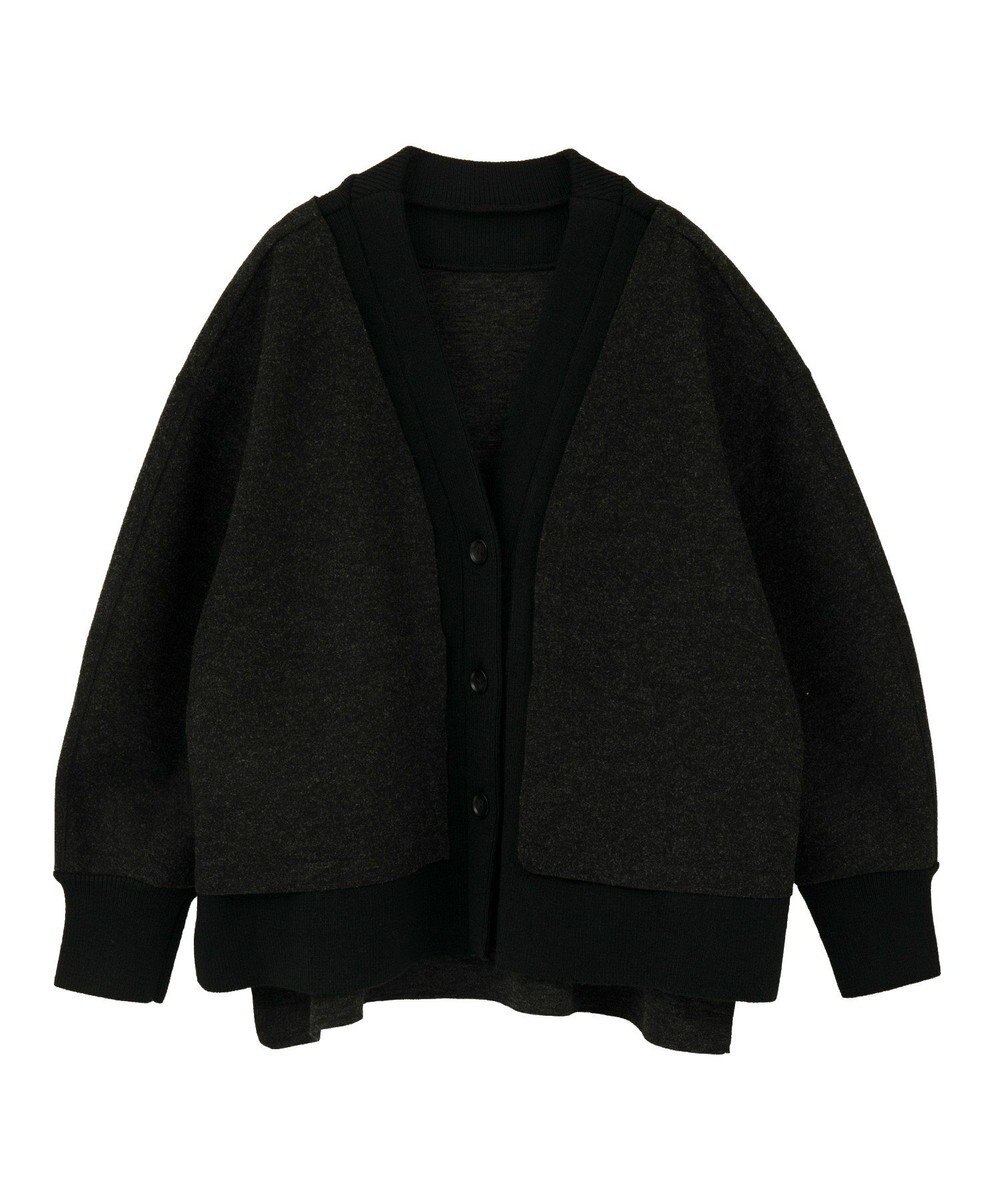 YECCA VECCA ニット切替メルトンVネックカーディガン 