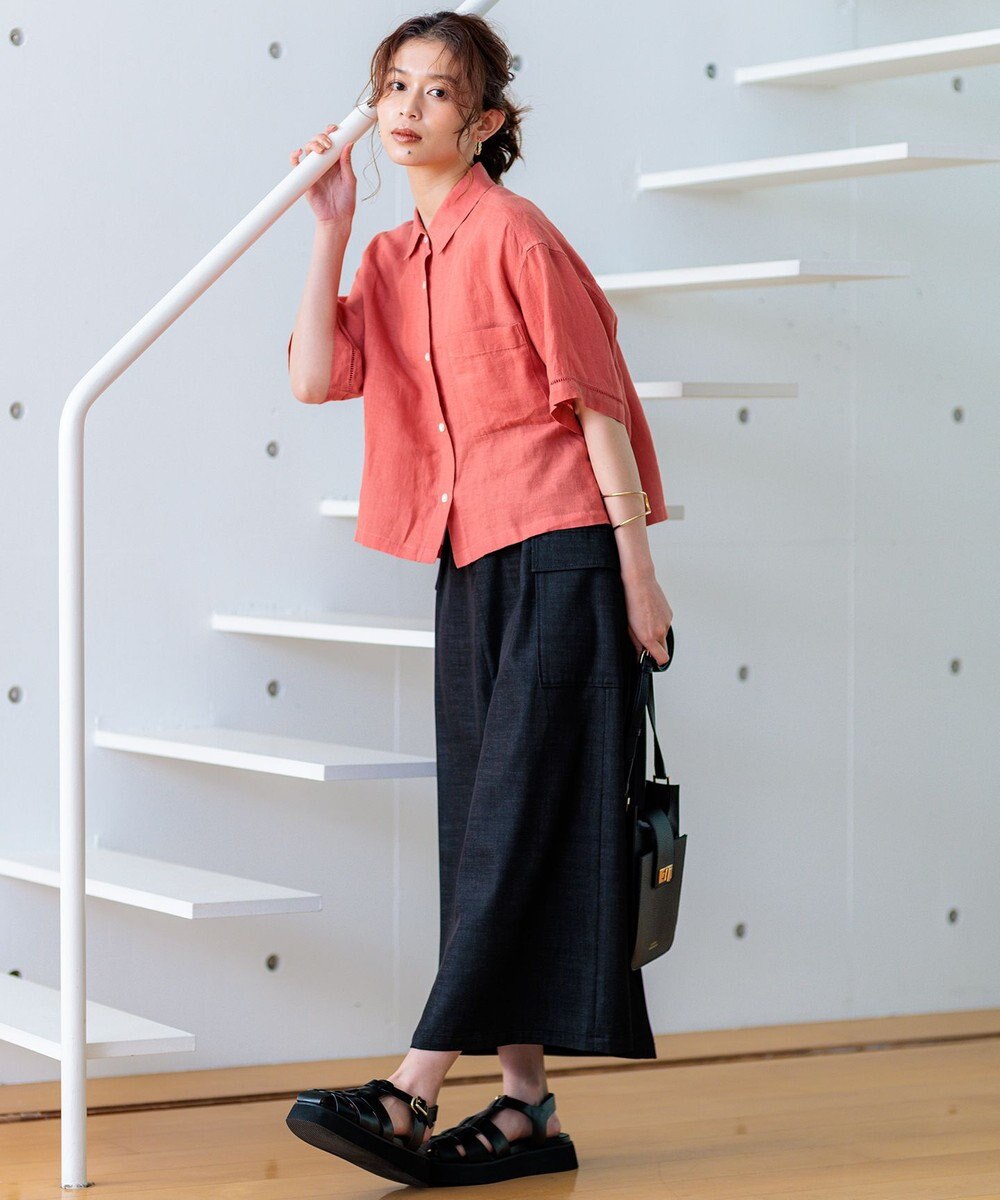 23区 L 【洗える】LIBECOリネン クロップド シャツ 