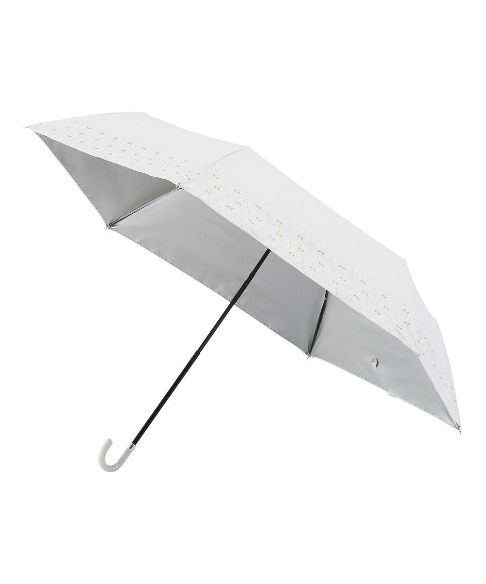 MOONBAT estaa 晴雨兼用 折りたたみ傘 リボンプリント 日傘 遮光 遮熱 UV オフホワイト