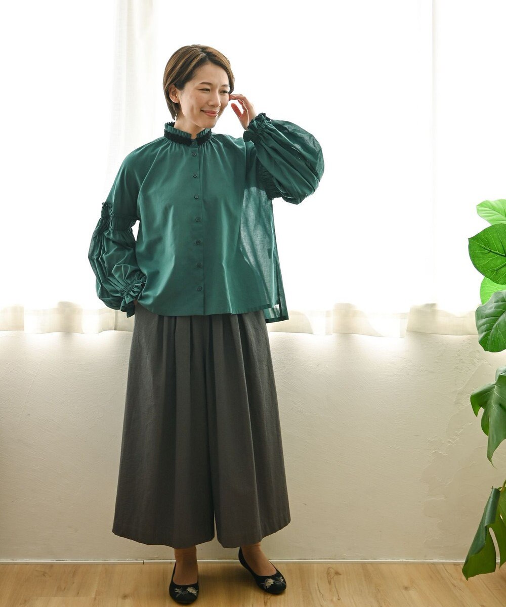 muuc 〈コットン100%強撚糸〉〈遠州織物の工場で織られた上質な生地〉〈シースルー〉〈ドライタッチ〉コットンドビーギャザーブラウス 