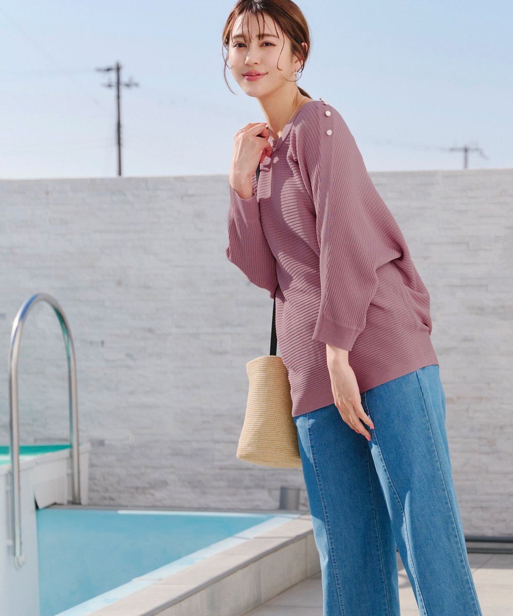 Tiaclasse 【洗える】肩ボタンドルマンニットトップス 