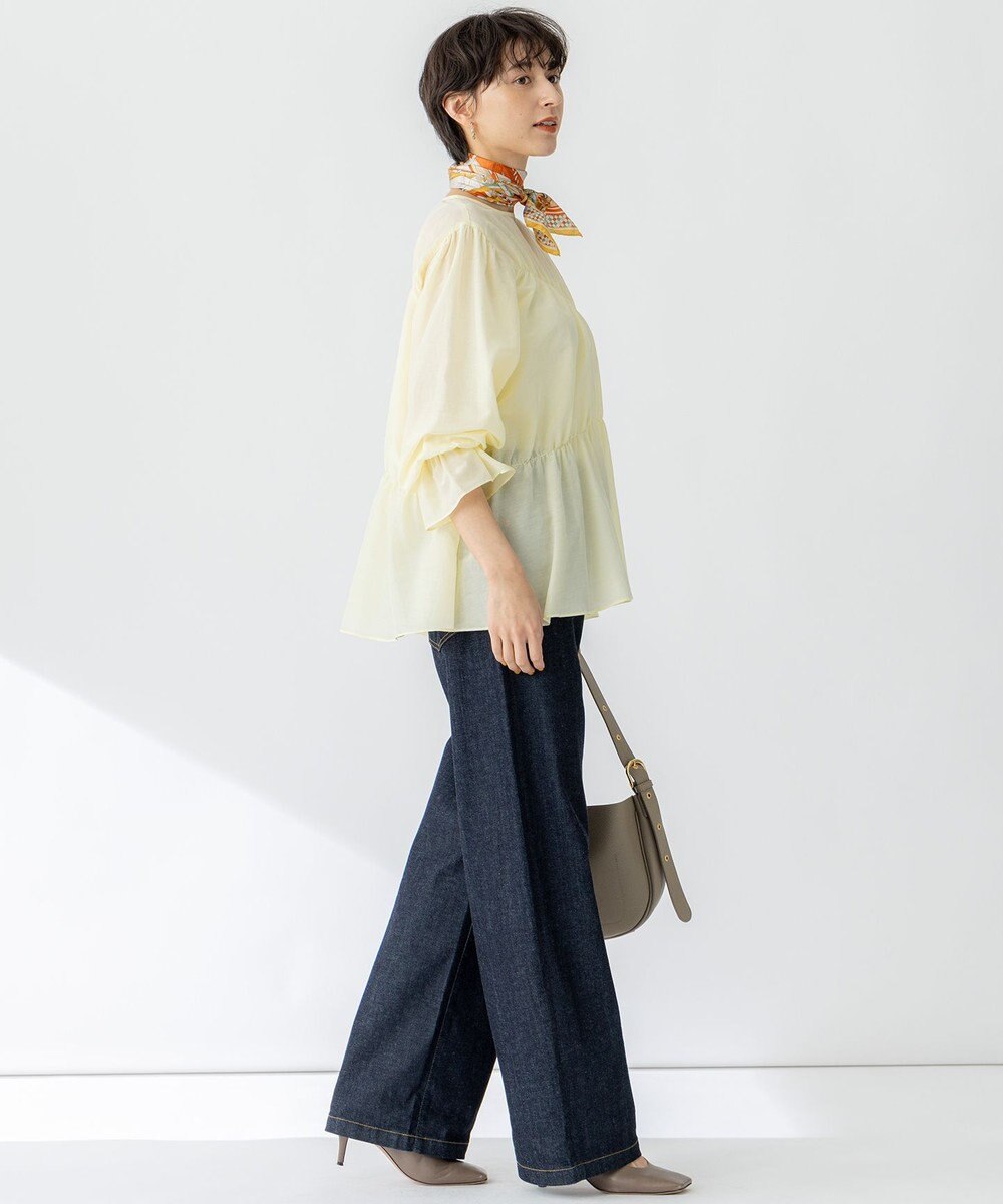 23区 【洗える】シアーコットンシルク シャーリング デザイン ブラウス 