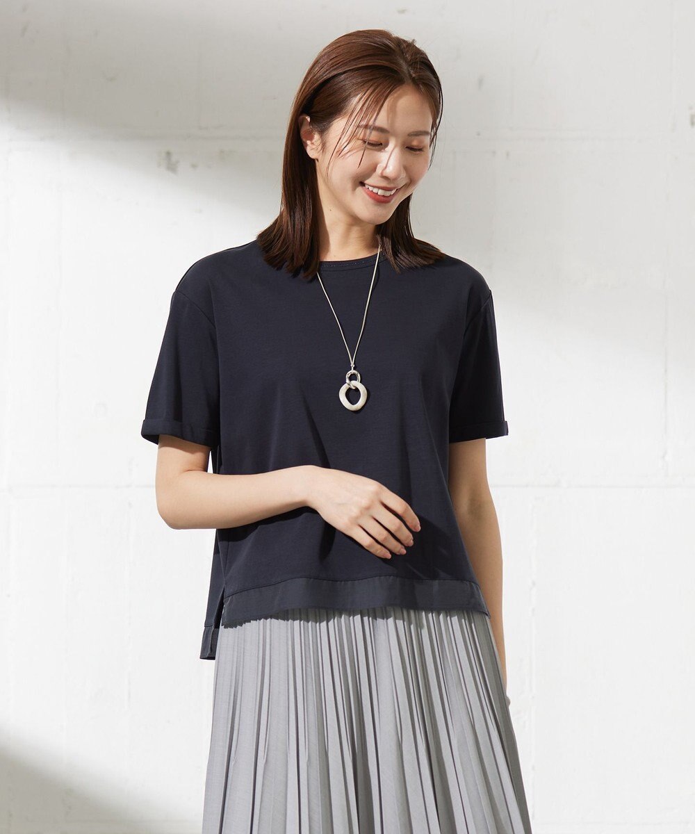 J.PRESS LADIES L 【接触冷感】コットンスムース カフス袖 カットソー ネイビー系