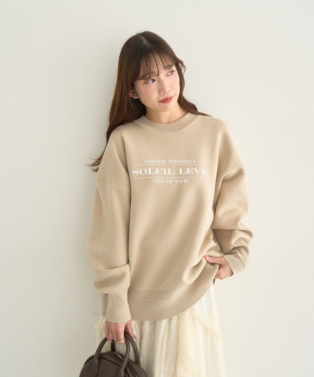 earth music&ecology 【洗濯機洗い可】スウェットライクロゴニットプルオーバー 