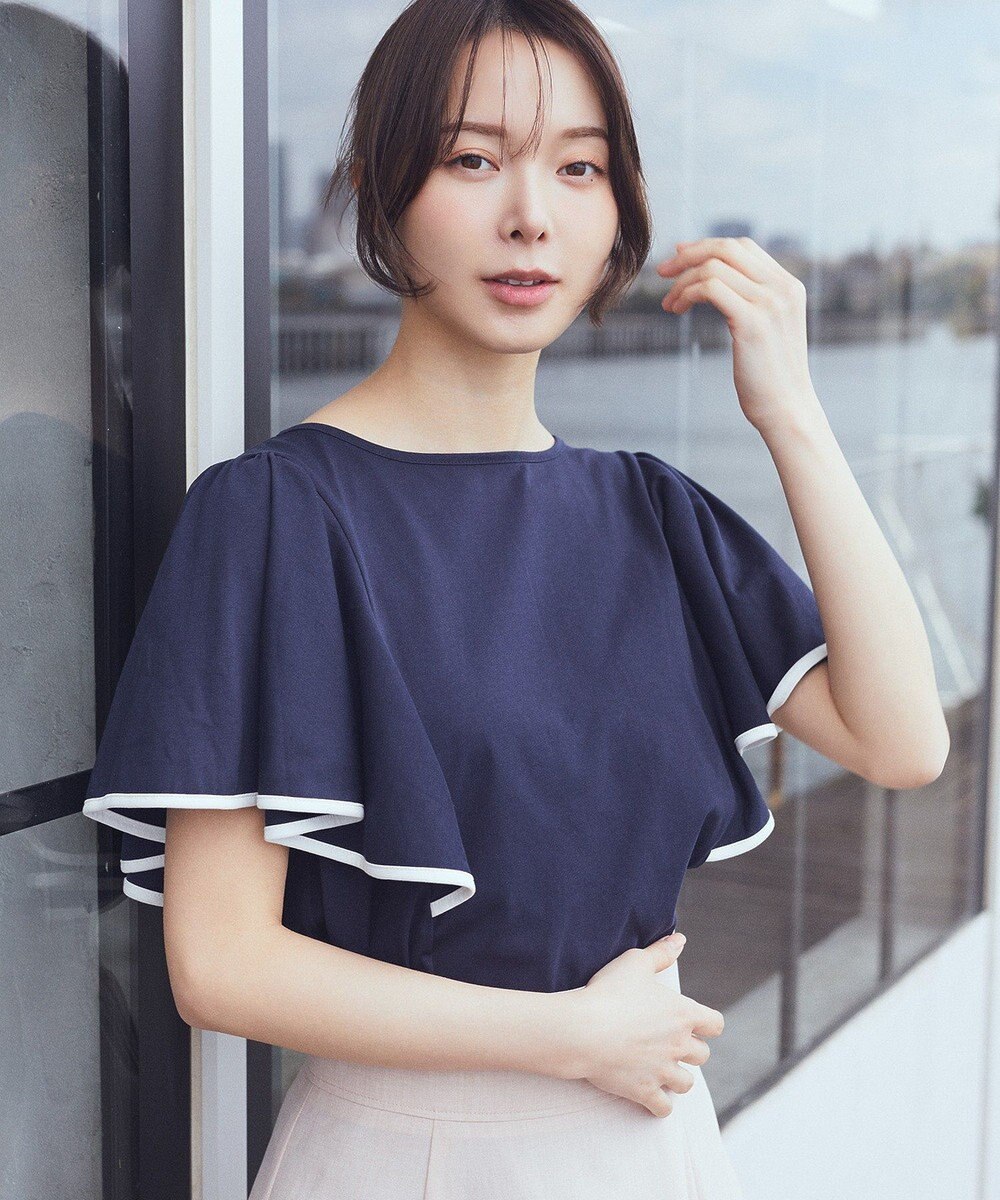 earth music&ecology 【接触冷感/洗濯機可】パイピングフレアスリーブカットソー 