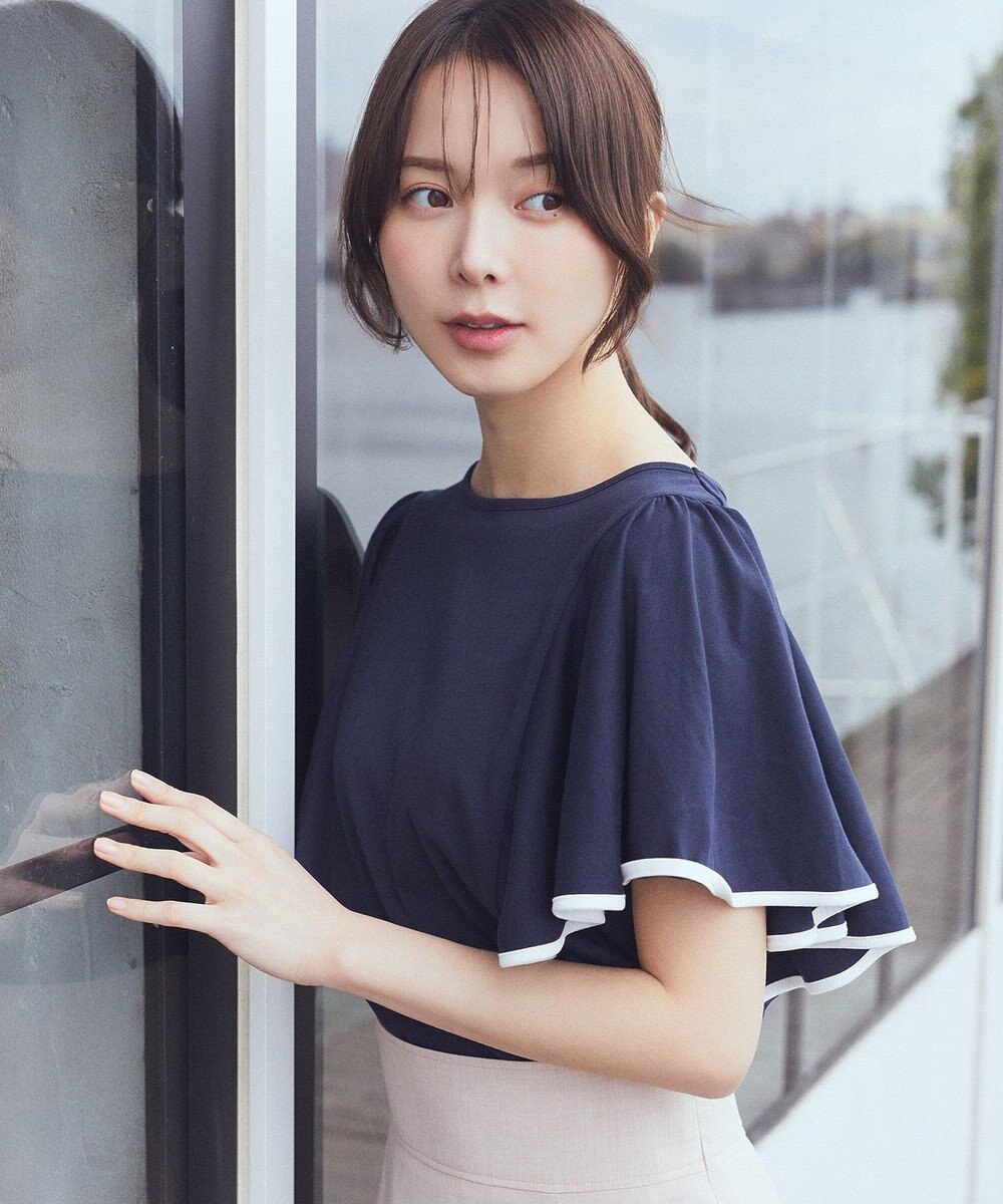 earth music&ecology 【接触冷感/洗濯機可】パイピングフレアスリーブカットソー 