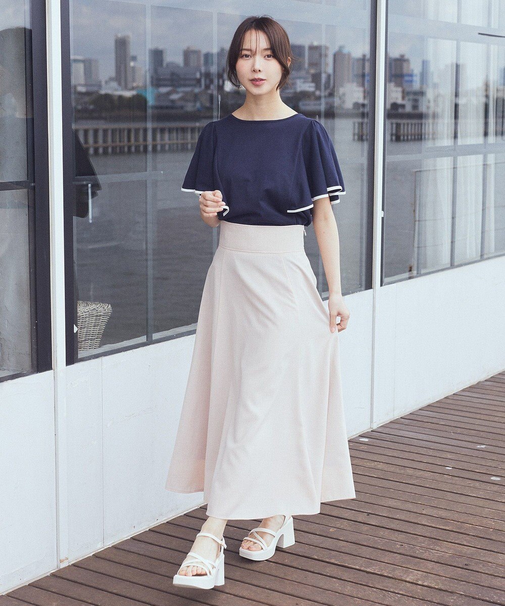 earth music&ecology 【接触冷感/洗濯機可】パイピングフレアスリーブカットソー 