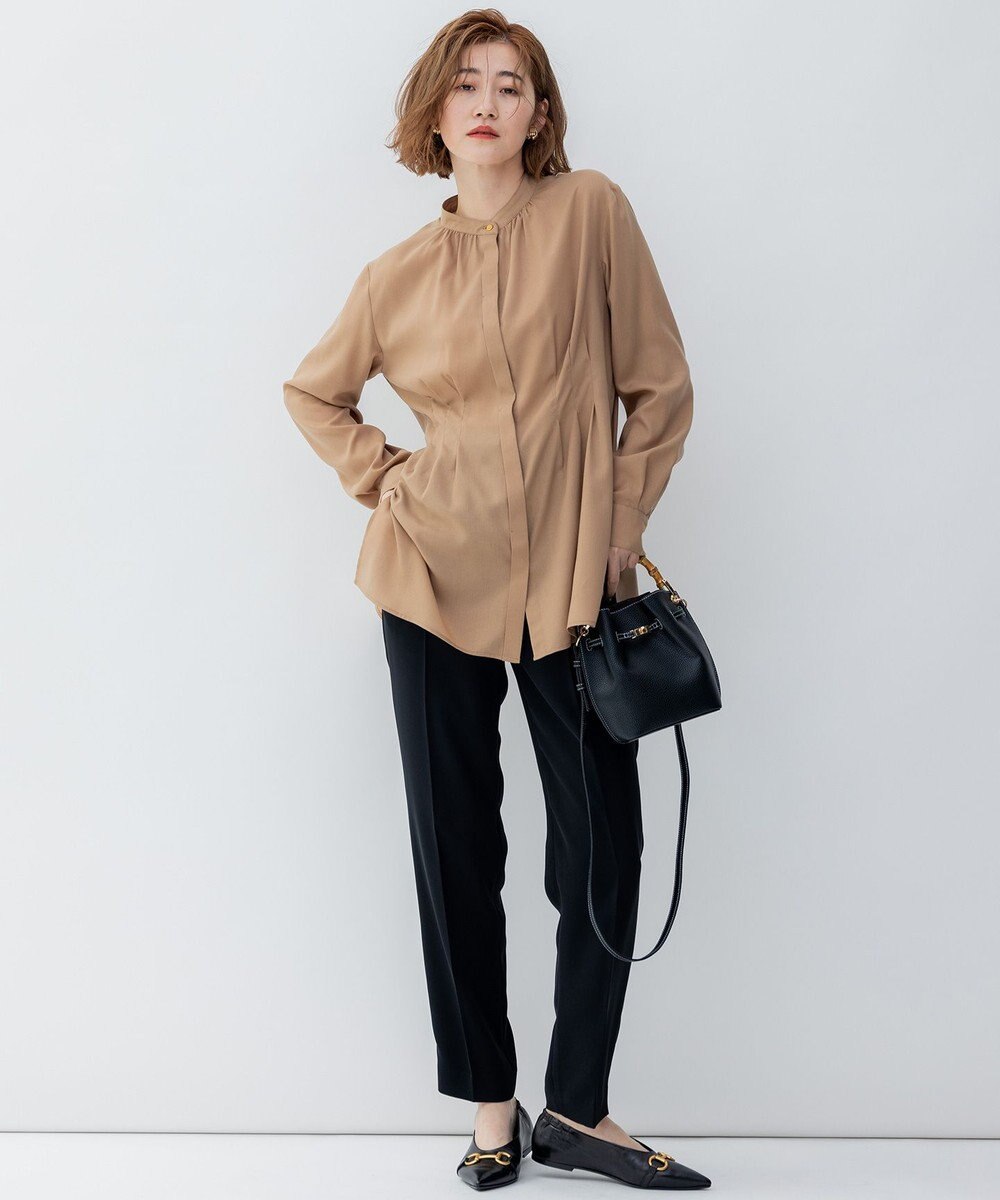 23区 L 【洗える】キュアセルツイル ウエストタック ブラウス 