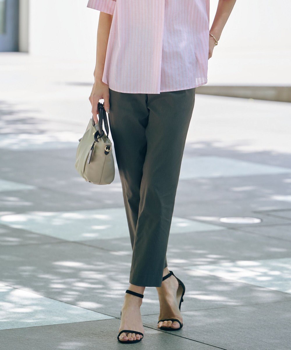 J.PRESS LADIES 【洗える】セルロースリネンストレッチ テーパード パンツ 