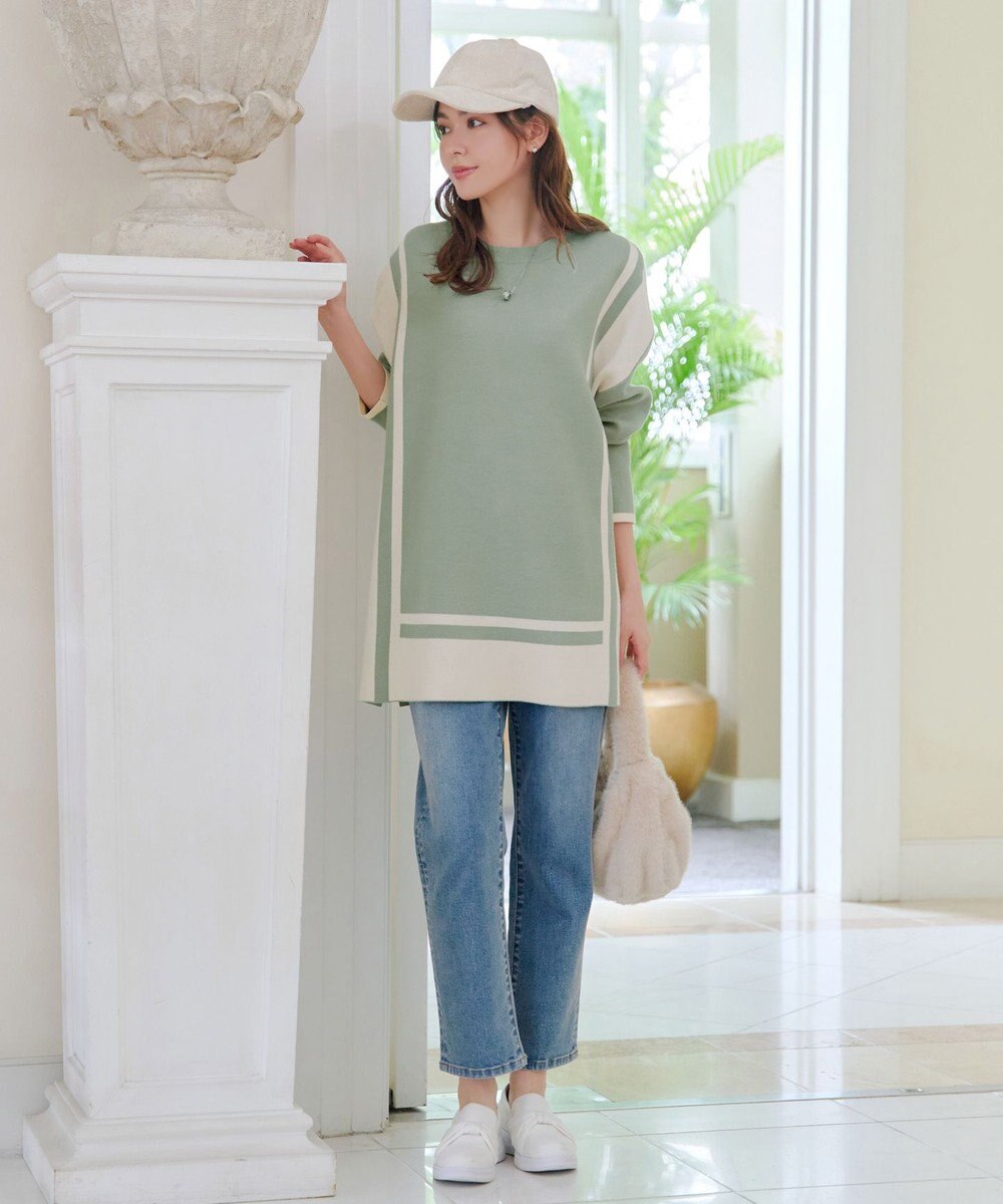 Tiaclasse 【新色追加・洗える】配色ニットチュニック 