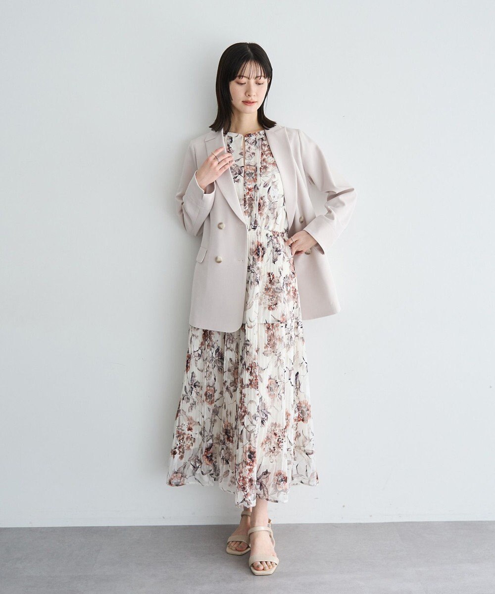 YECCA VECCA フラワー柄シアープリーツワンピース 