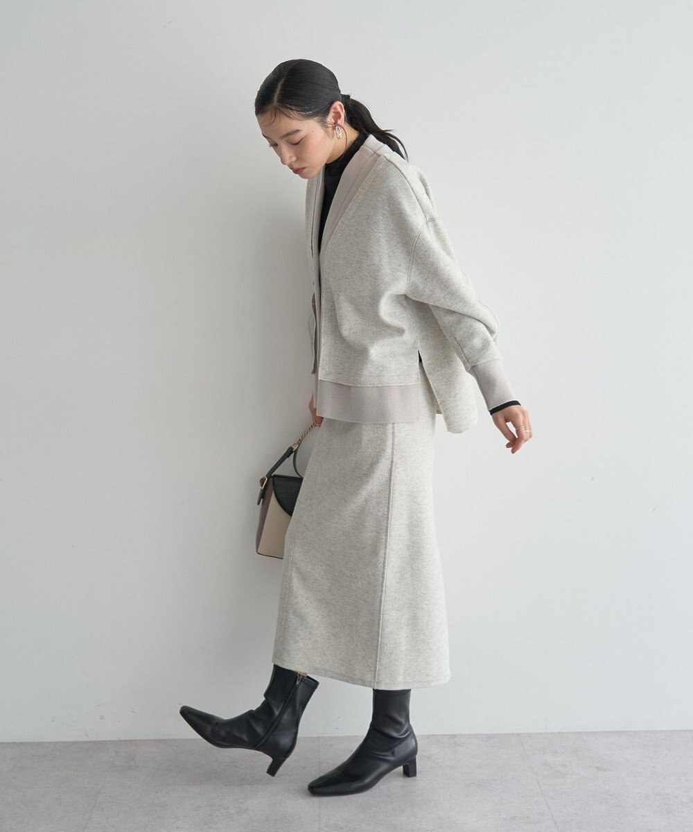 YECCA VECCA ニット切替メルトンVネックカーディガン 