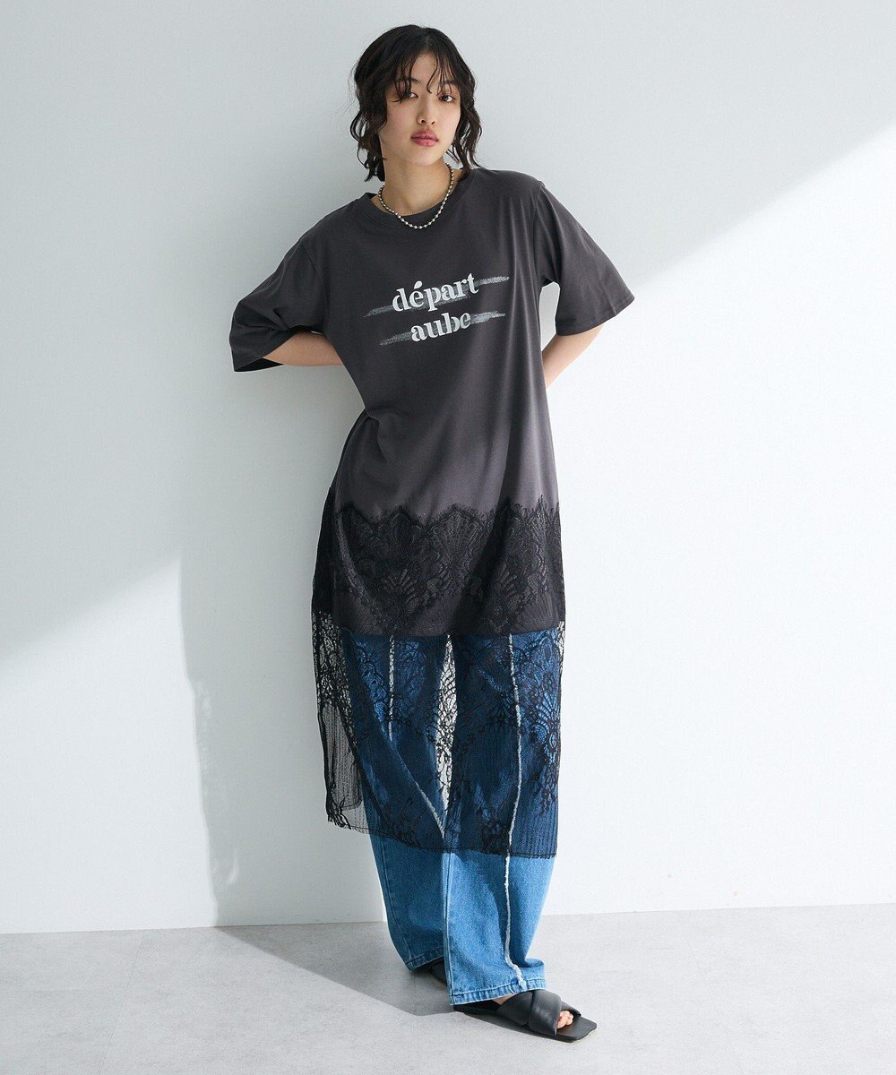 Green Parks 裾レースドッキングカットロゴチュニック 