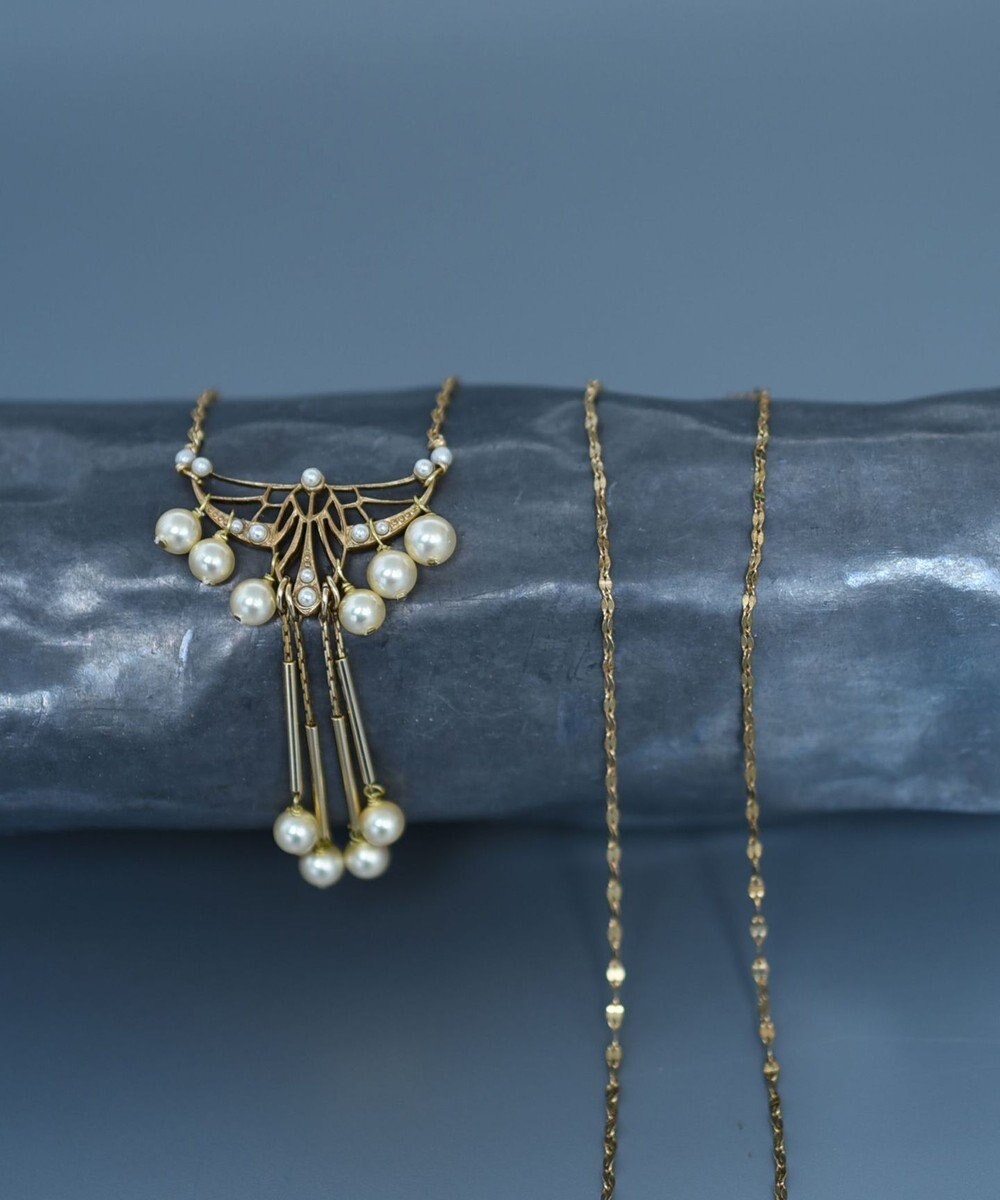 monshiro ガラスパールレースロングネックレス 