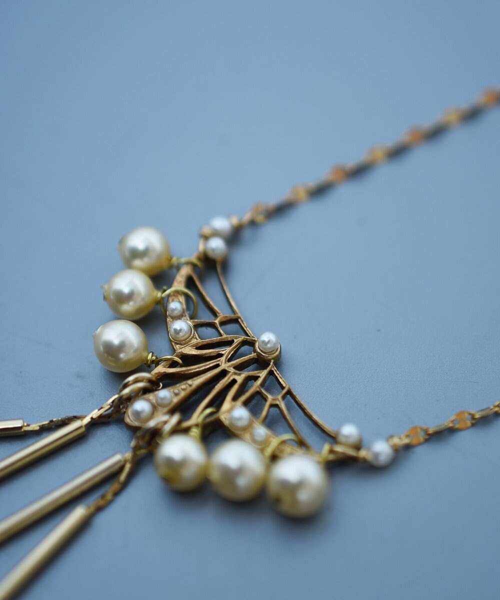 monshiro ガラスパールレースロングネックレス 