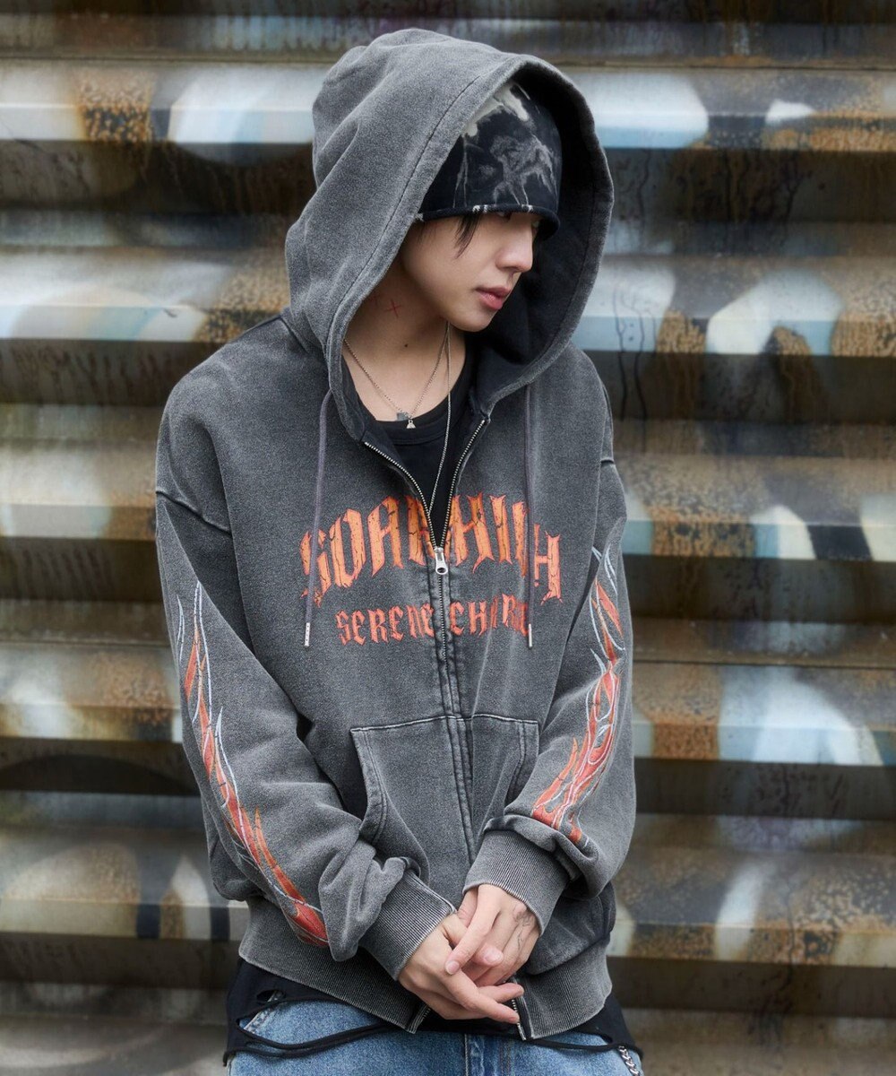 WEGO 【ユニセックス着用ITEM】ブリーチグラフィックZIPパーカー 