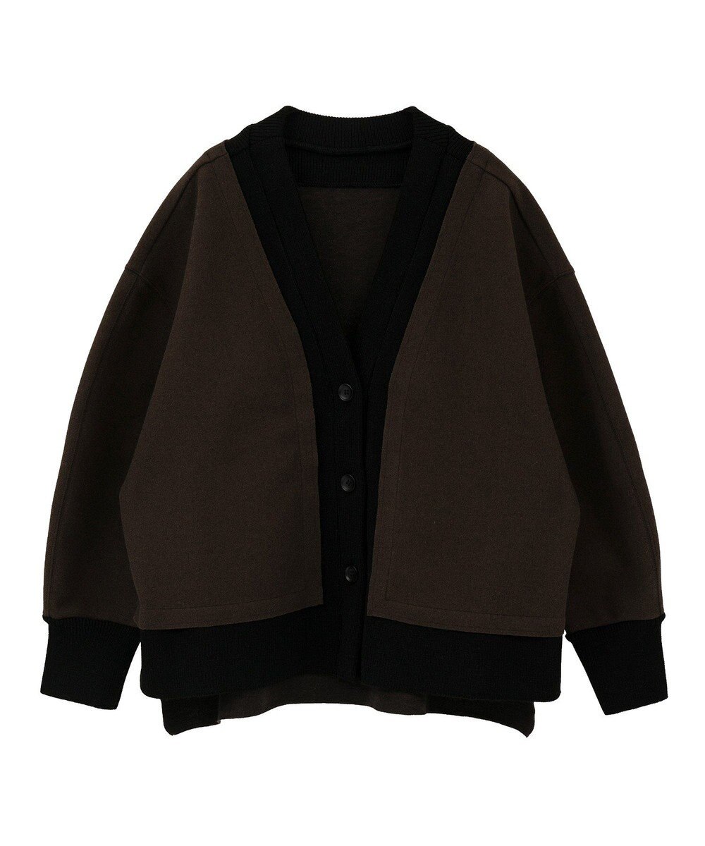 YECCA VECCA ニット切替メルトンVネックカーディガン 