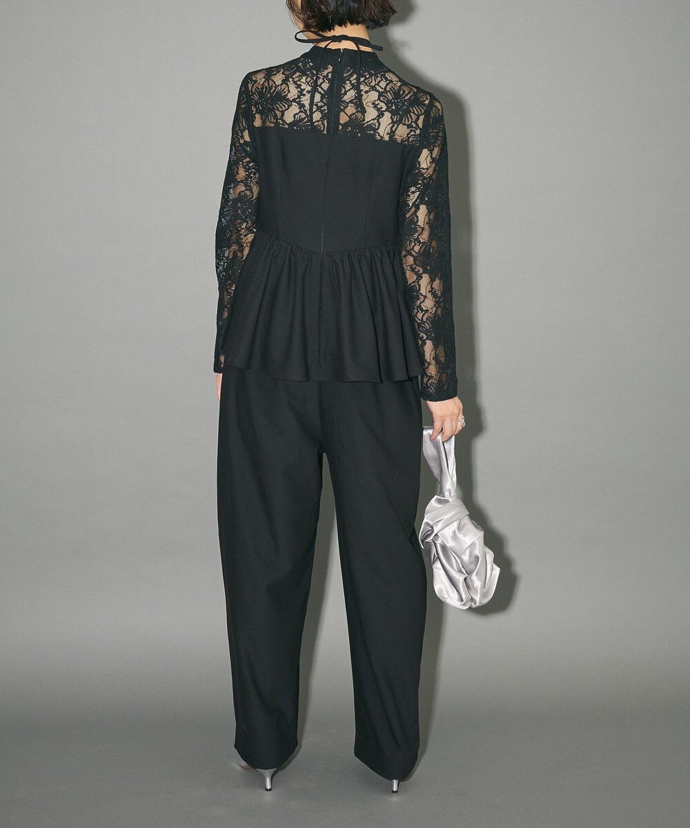 Green Parks コサージュ付レースペプラムロンパース 