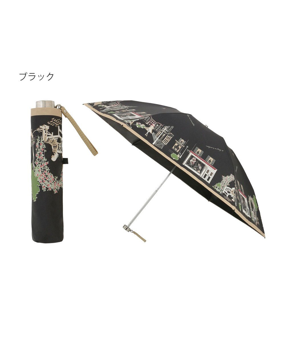 MOONBAT DAKS(ダックス) 晴雨兼用日傘 折りたたみ傘 カラフルな街並み フワクール生地使用 ブラック