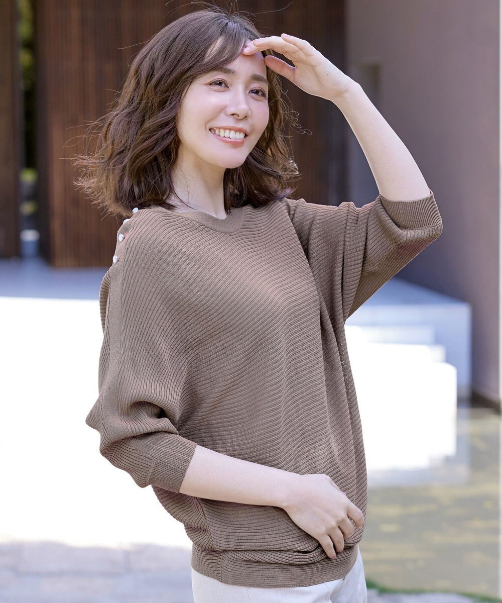 Tiaclasse 【洗える】肩ボタンドルマンニットトップス 