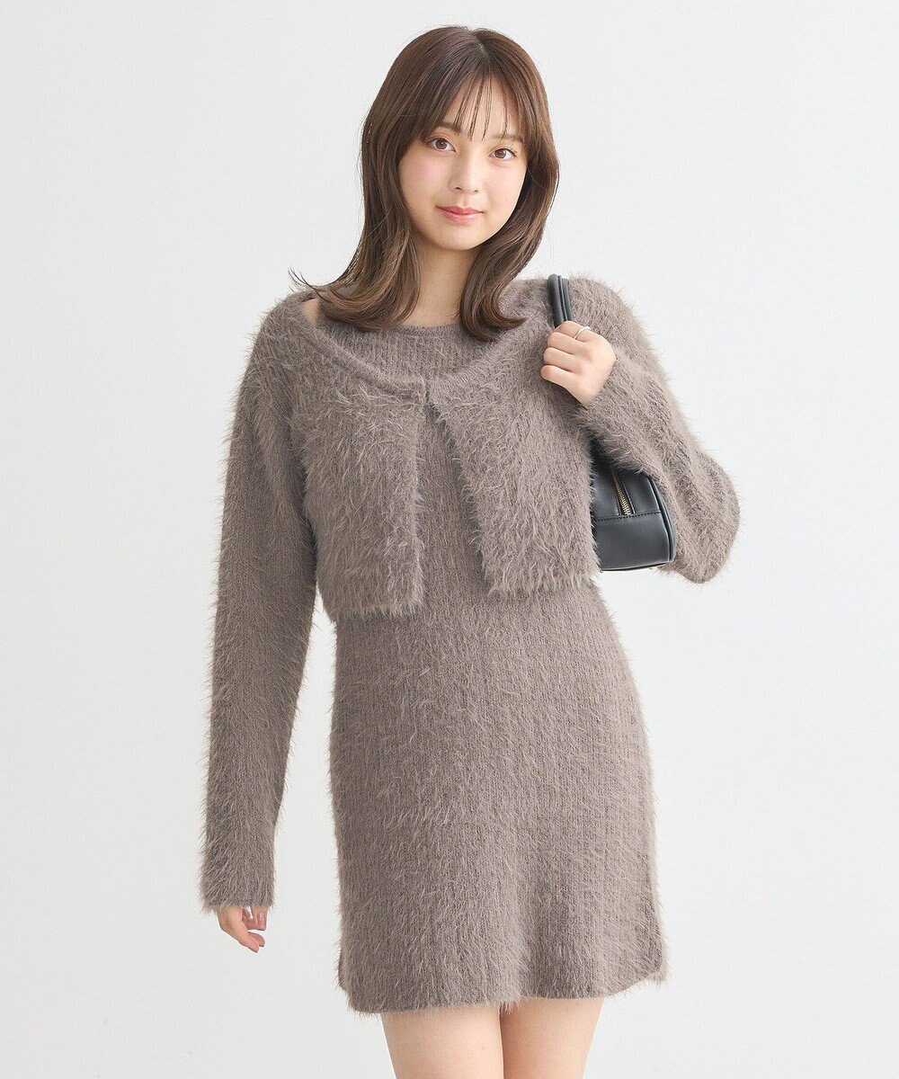 earth music&ecology ＳＥＴ２点シャギーショートカーデ＋ミニワンピース 