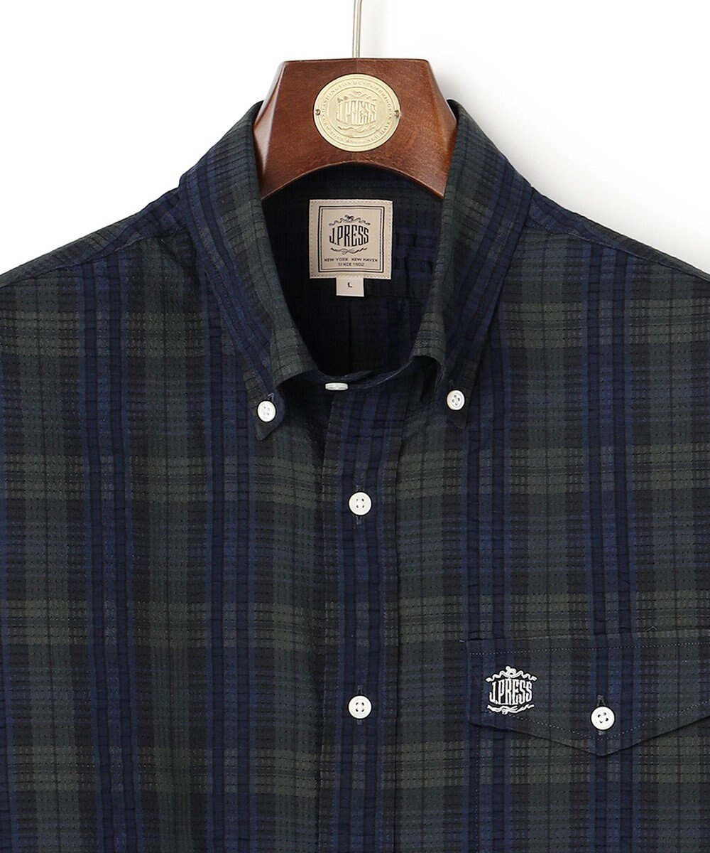 J.PRESS MEN 【KING SIZE 】【吸水速乾 / 接触冷感 / 高通気性】Aero Weave クールマックスサッカー チェック シャツ / B.D. 