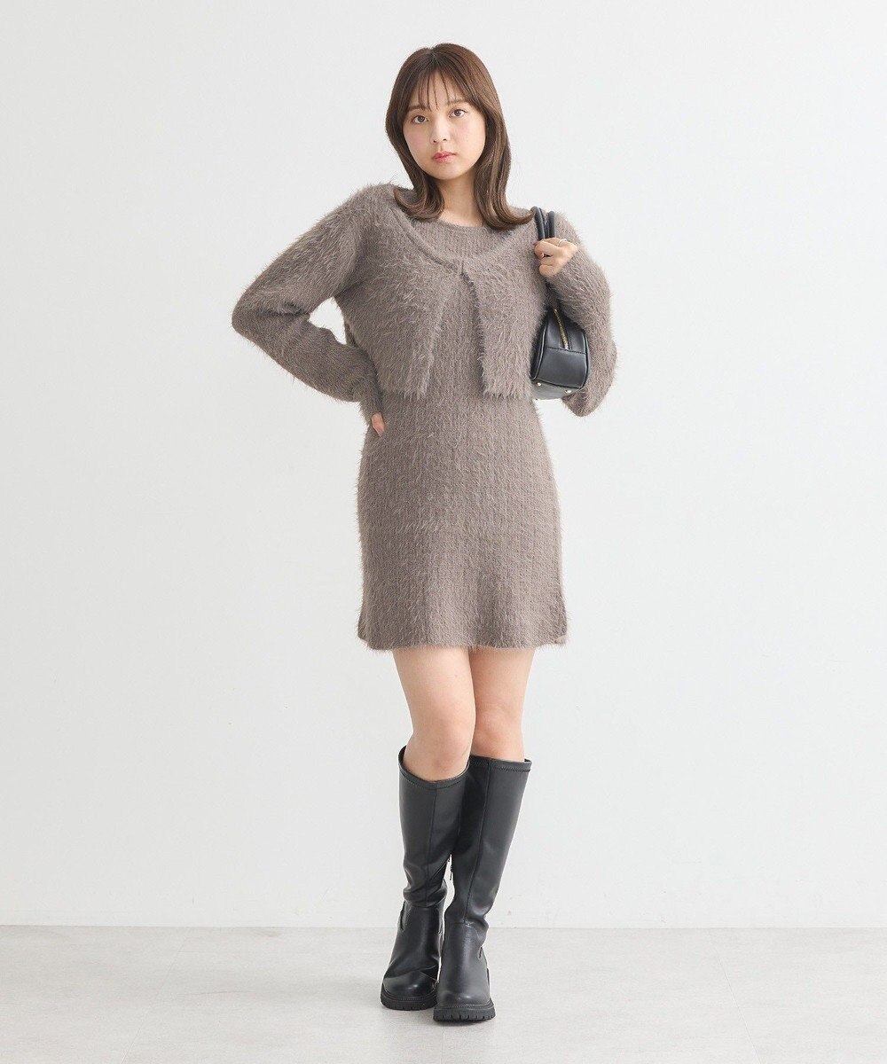 earth music&ecology ＳＥＴ２点シャギーショートカーデ＋ミニワンピース 