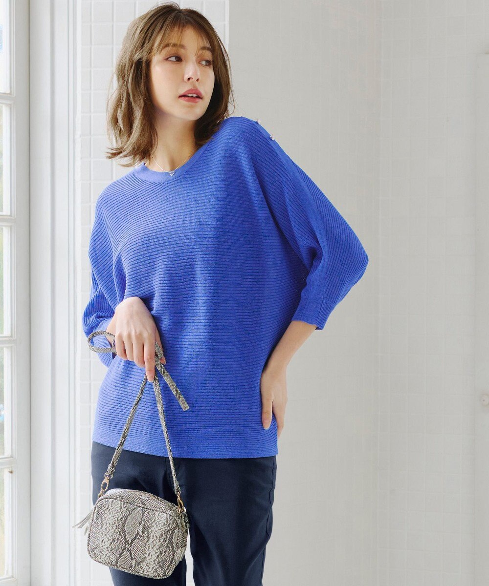 Tiaclasse 【洗える】肩ボタンドルマンニットトップス 