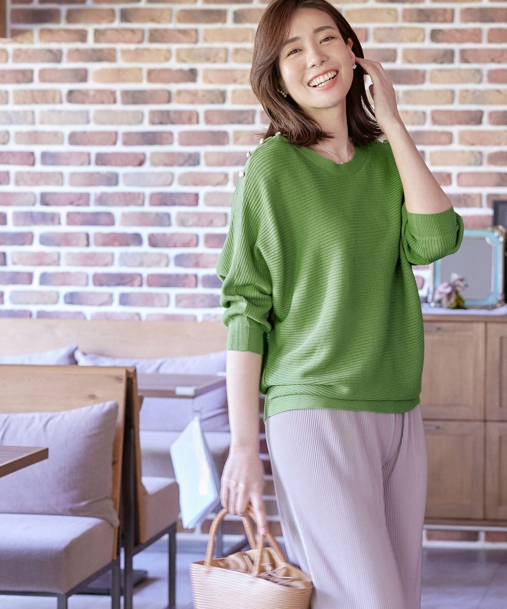 Tiaclasse 【洗える】肩ボタンドルマンニットトップス 