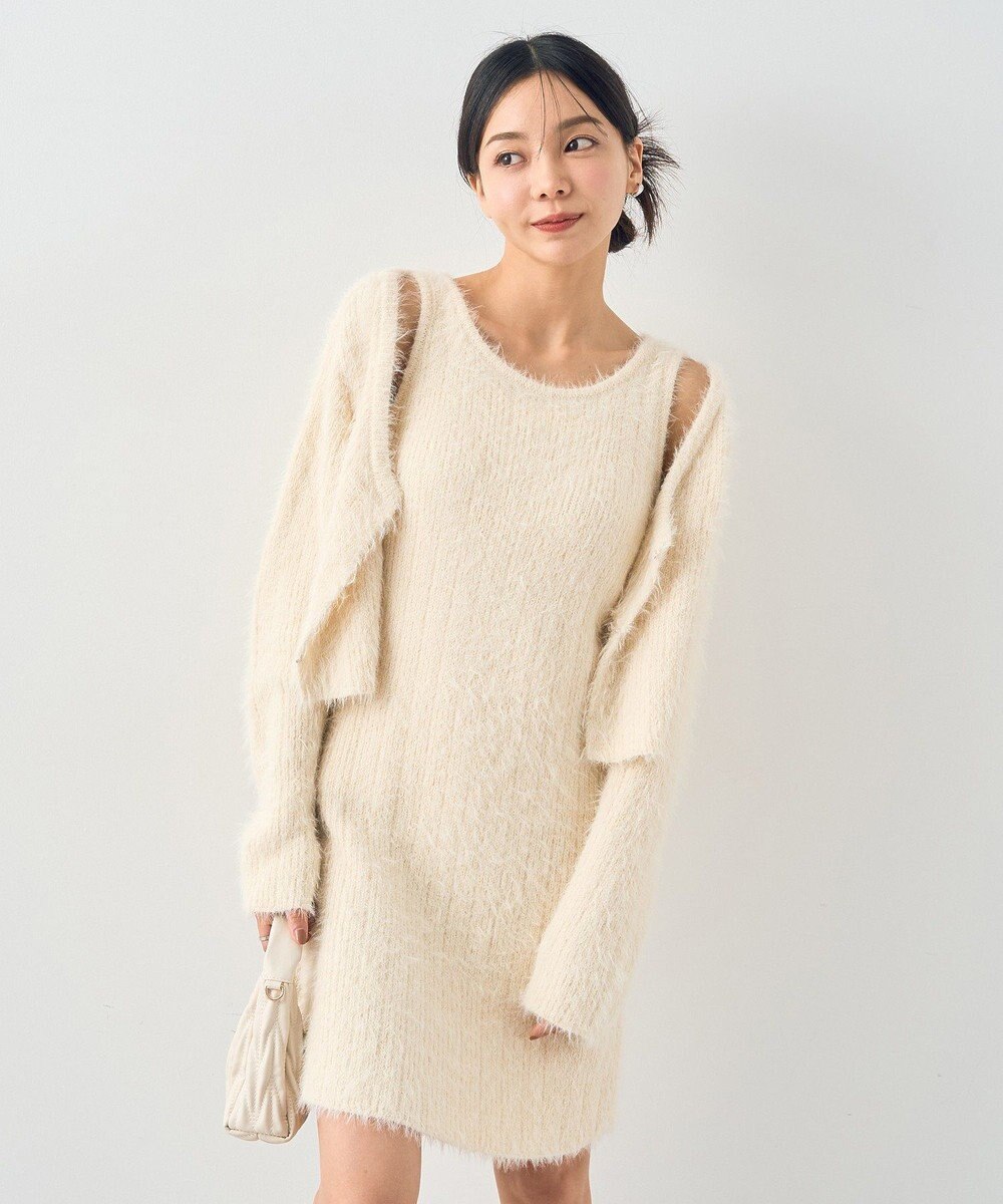 earth music&ecology ＳＥＴ２点シャギーショートカーデ＋ミニワンピース 