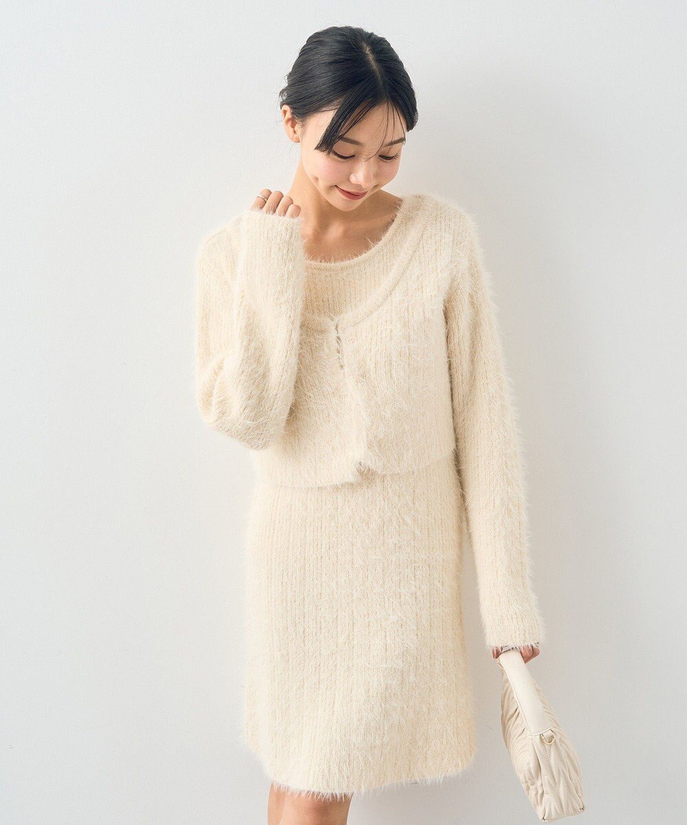 earth music&ecology ＳＥＴ２点シャギーショートカーデ＋ミニワンピース 