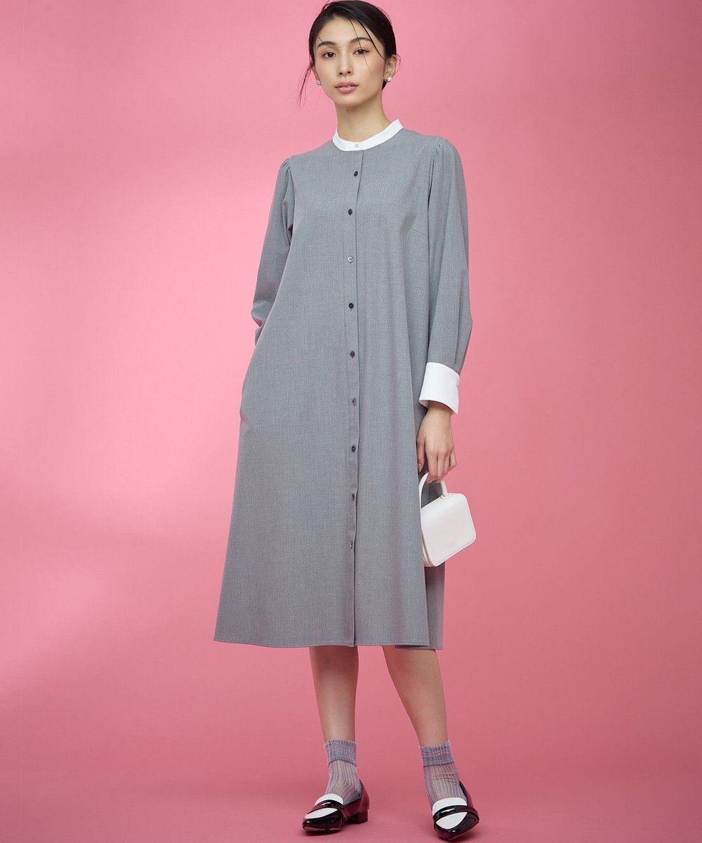 組曲 S 【KUMIKYOKU NAVY】ウーステッドライククロス シャツワンピース 