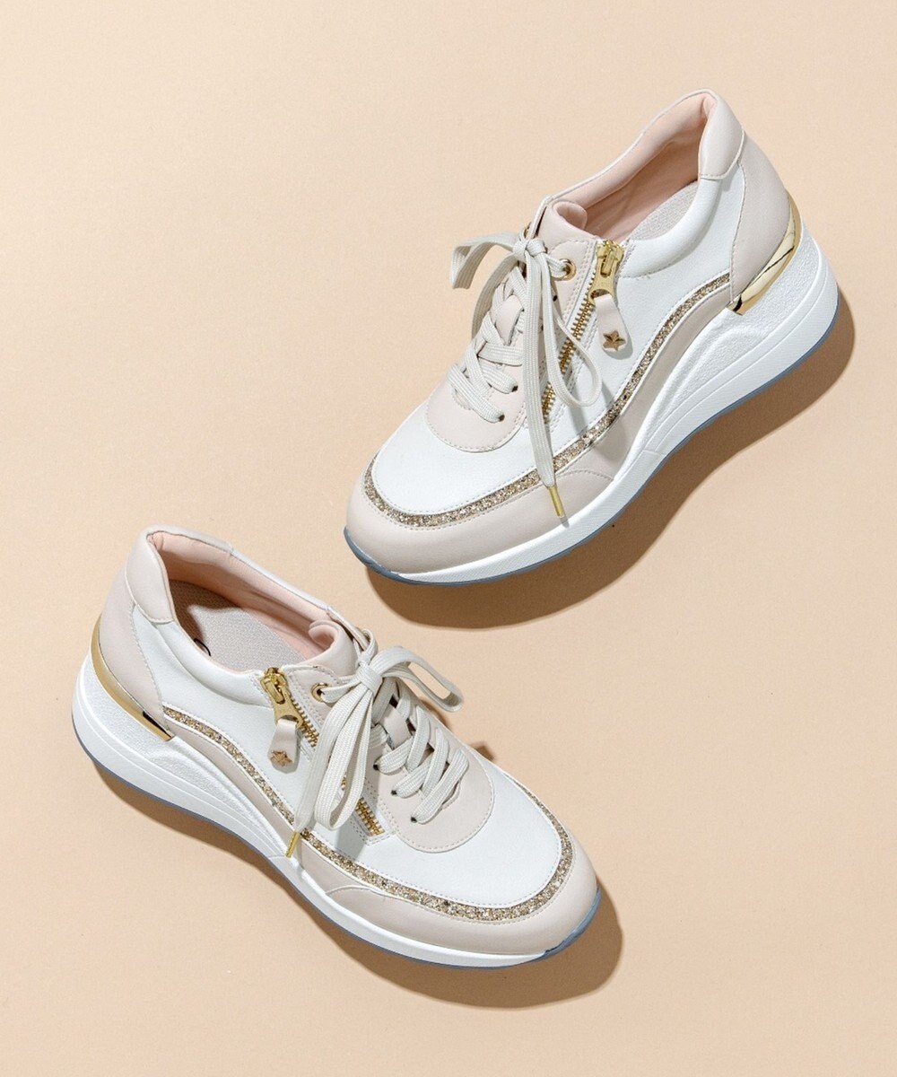 Dominic3 ヒールアップ グリッタートリム サイドジップスニーカー 