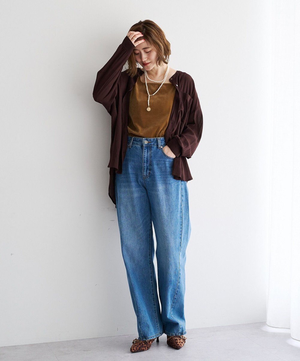 YECCA VECCA ドライタッチシアーバンドカラーシャツ 
