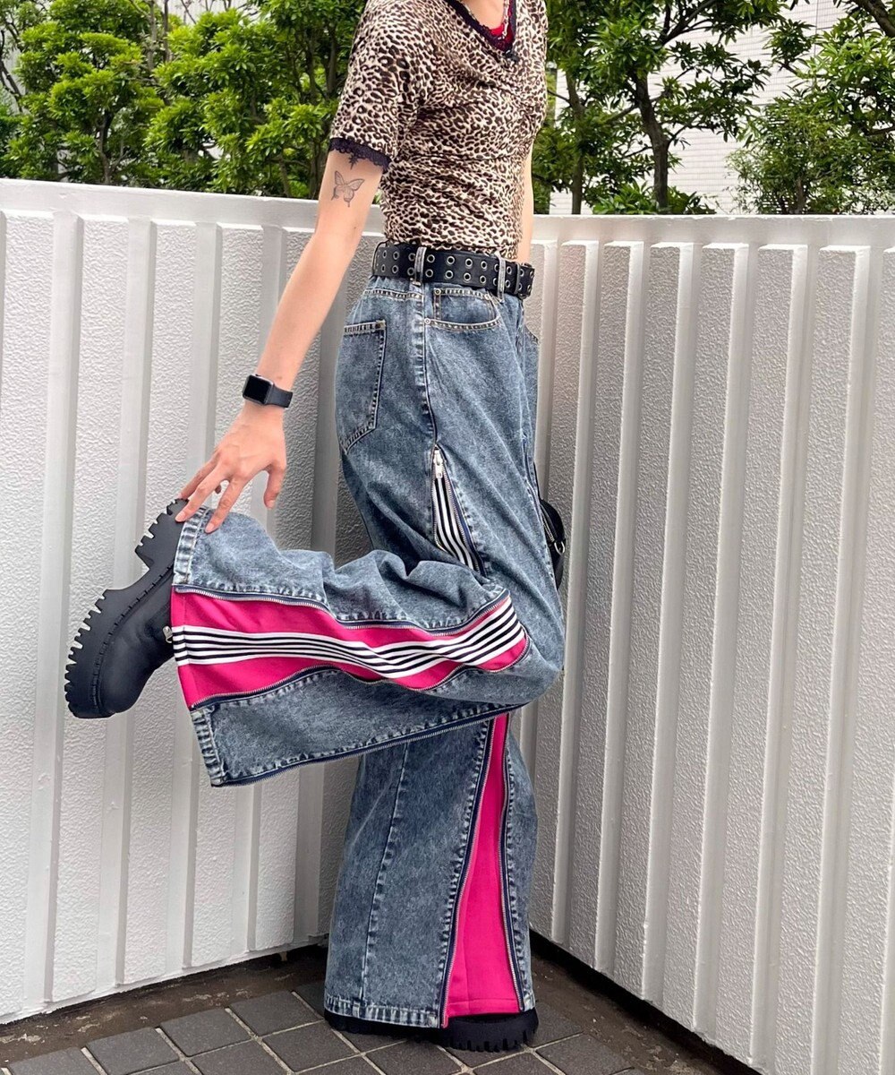 WEGO 【ユニセックス着用ITEM】ジャージドッキングZIPデニムパンツ 