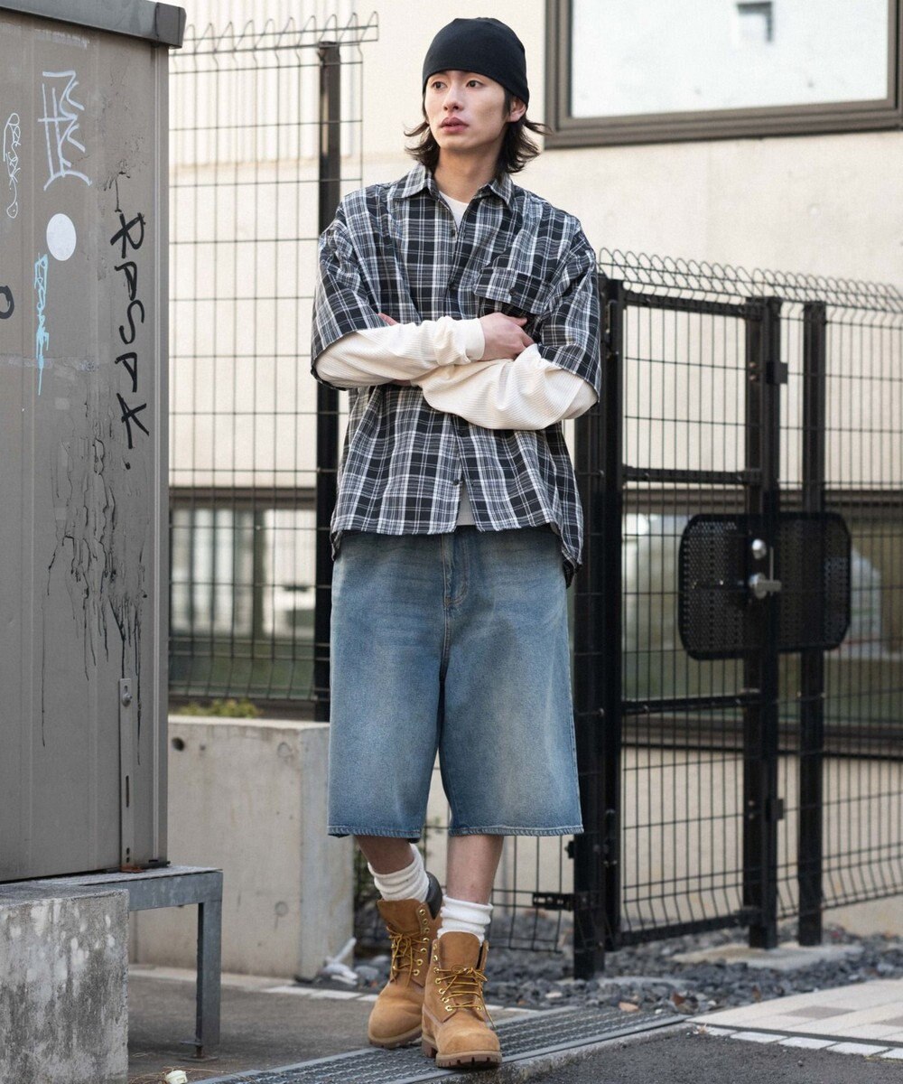 WEGO 【ユニセックス着用ITEM/SMLサイズ展開】スーパーバギーデニムショーツ 