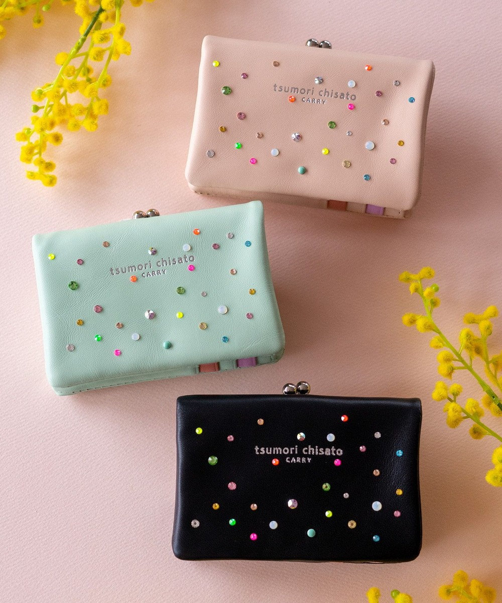 tsumori chisato CARRY キラキラ石 がま口 2つ折り財布 