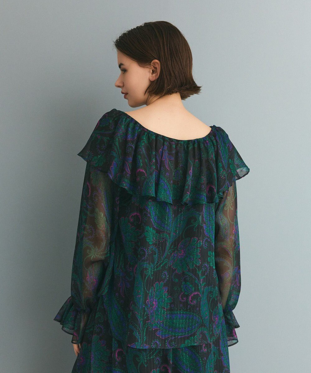 GRACE CONTINENTAL ラメストライププリントブラウス 