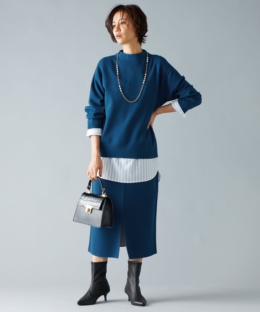 自由区 【WEB限定カラーあり】【セットアップ対応・洗える】レーヨンストレッチモックネック ニット 